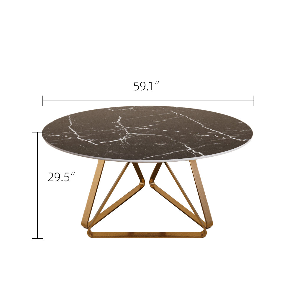 Round Marble Dining Table Modern Gold Metal Base with Lazy Susan