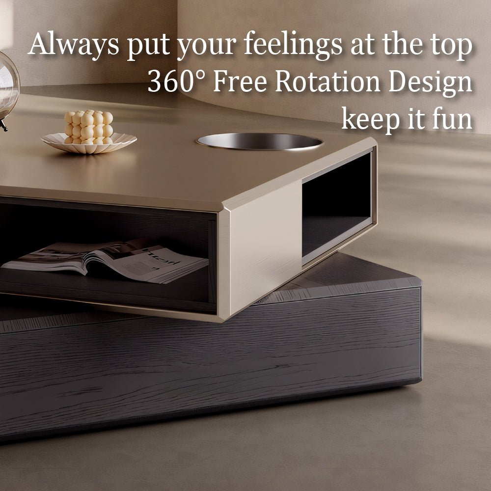 31.2'' Modern Square Coffee Table Rotatable Double Layer Design with Storage Drawer and Display Space