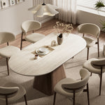 Load image into Gallery viewer, Oval Dining Table Solid Wood Walnut Veneer Base Scratch Resistant Sintered Stone Top Modern Stylish Design
