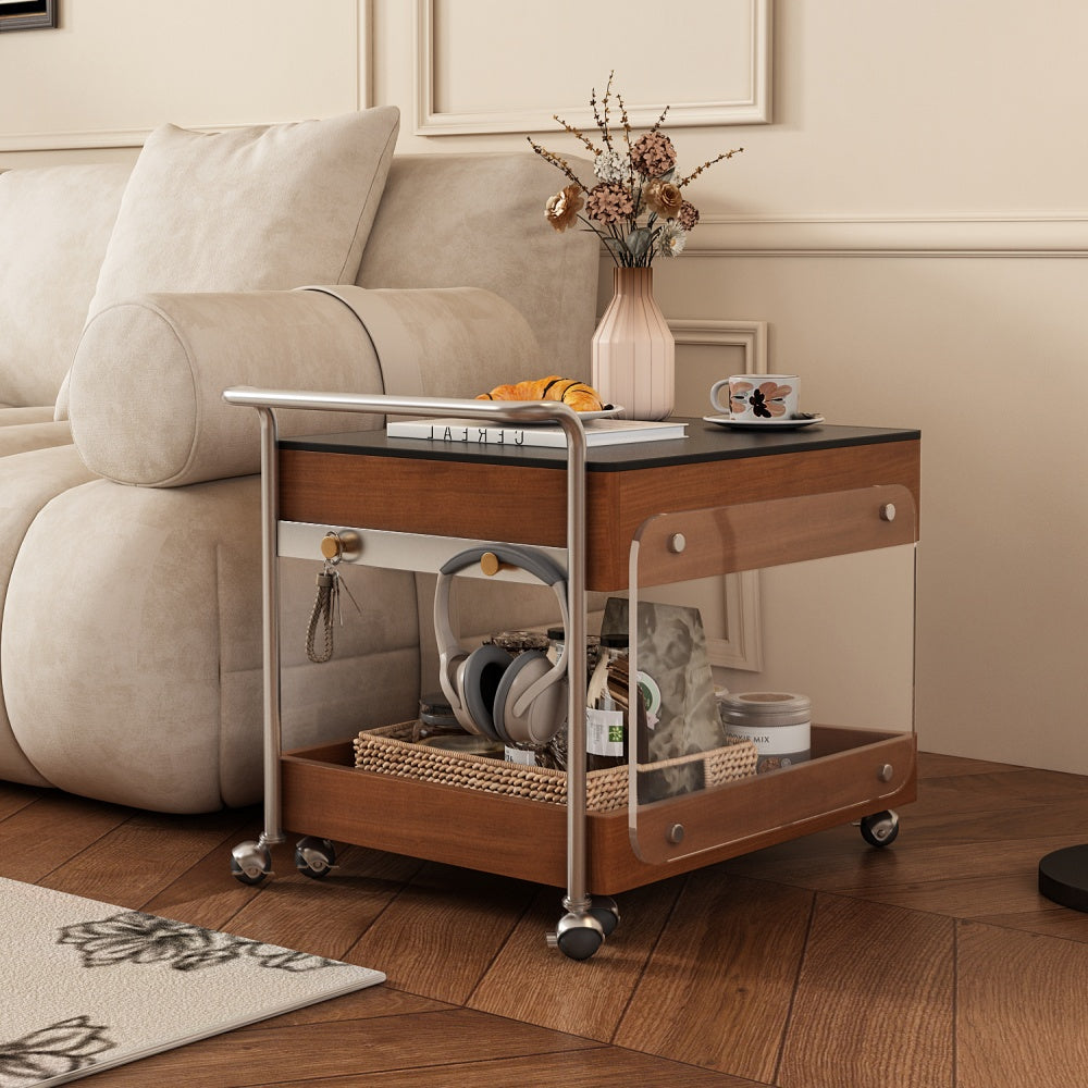 23.6"-43.3"Extendable Coffee Side Table with Wheels Mobile Tea Table Storage Living Room