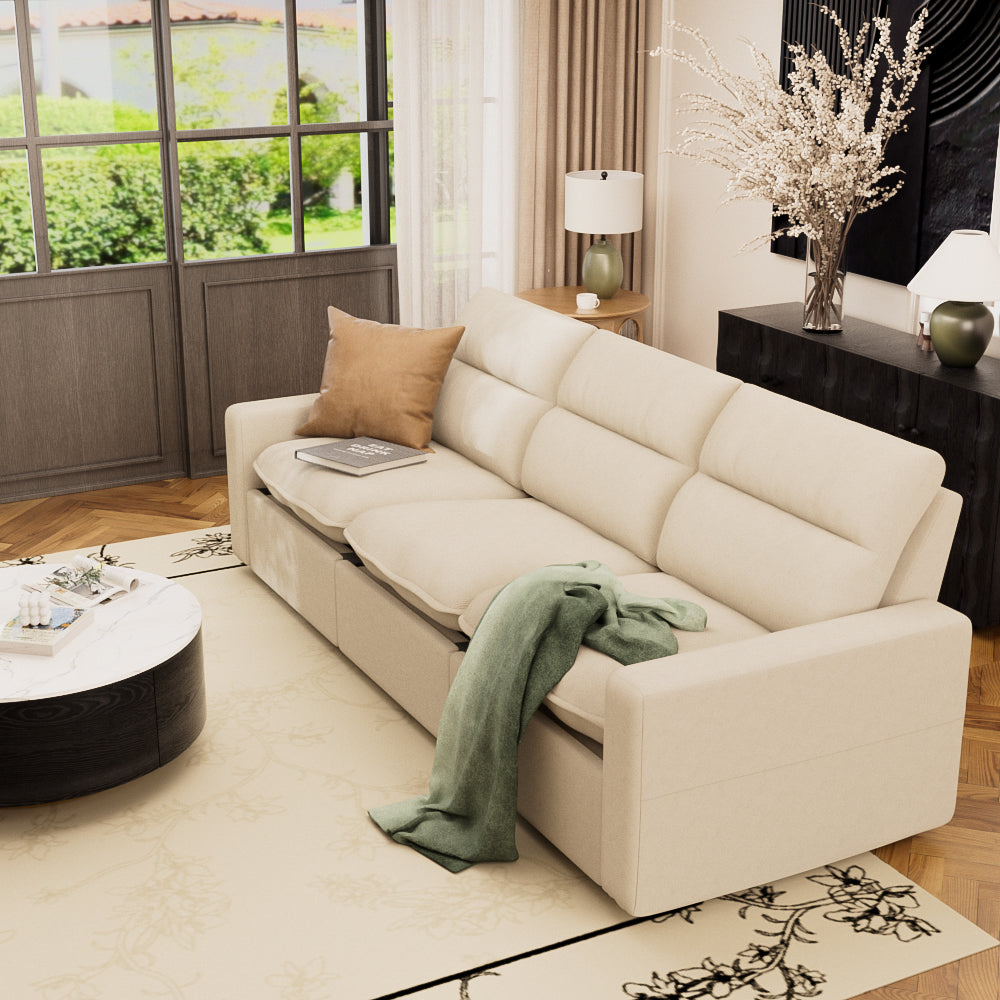 80.34''Power Recliner Sofa with USB Ports, Adjustable Backrest & Footrest, High-Density Cushions, Modern Minimalist Living Room Sofa