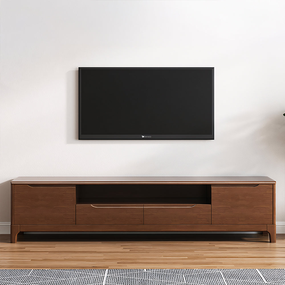 Modern Wooden TV Stand Low Profile Media Console with Drawers & Open Storage