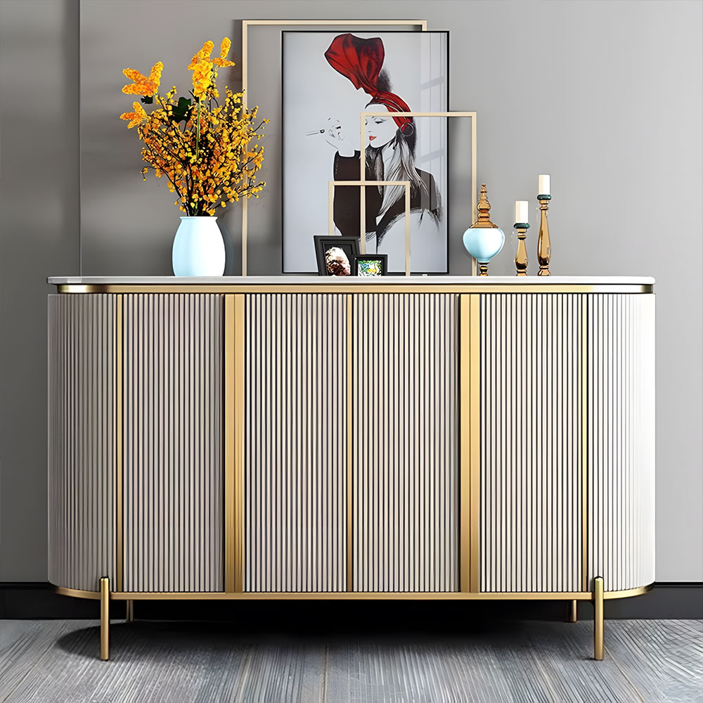 58.5" Elegant and Modern White and Gold Sideboard Cabinet with Ample Storage