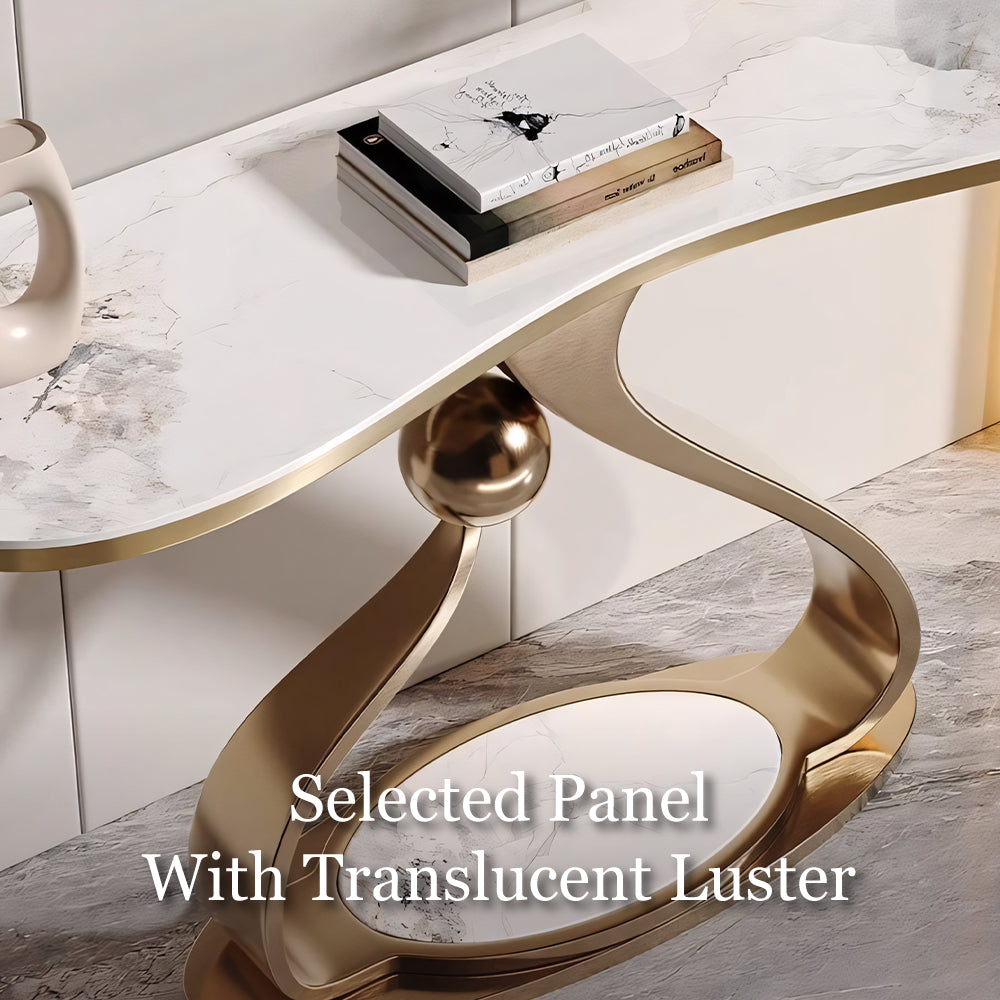 Modern Sintered Stone Entryway Console Table with Gold Sculptural Metal Base
