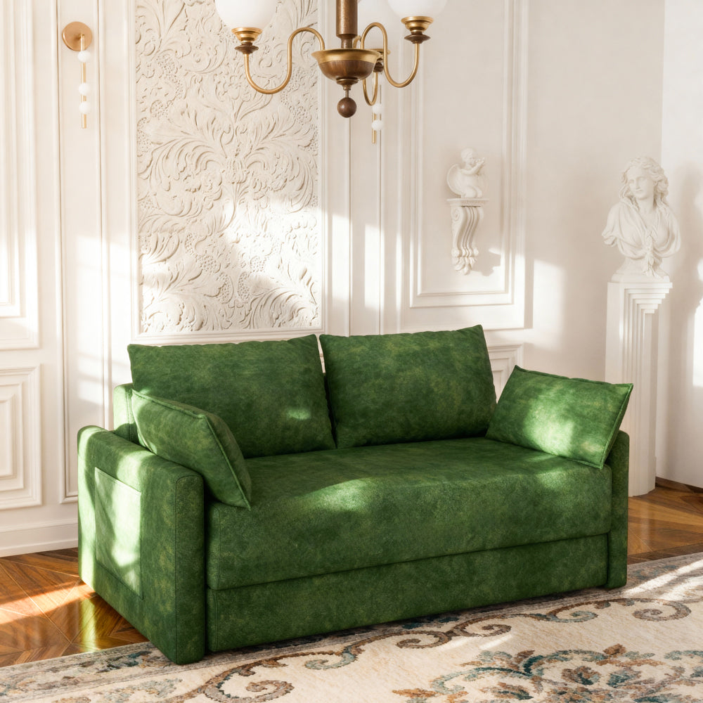 65.5" Sofa Convertible Sofa Bed Wrinkle-resistant Linen Lightweight Loveseat Wooden Armrest