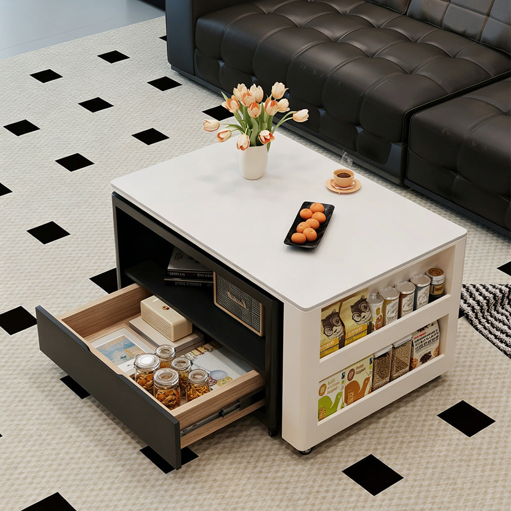 Modern Extendable Coffee Table with Hidden Storage Rolling Table