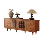 Load image into Gallery viewer, 70&#39;&#39; Solid Wood TV Stand Cabinet Arched Glass Doors Multi Drawer Design Warm Cherry Finish
