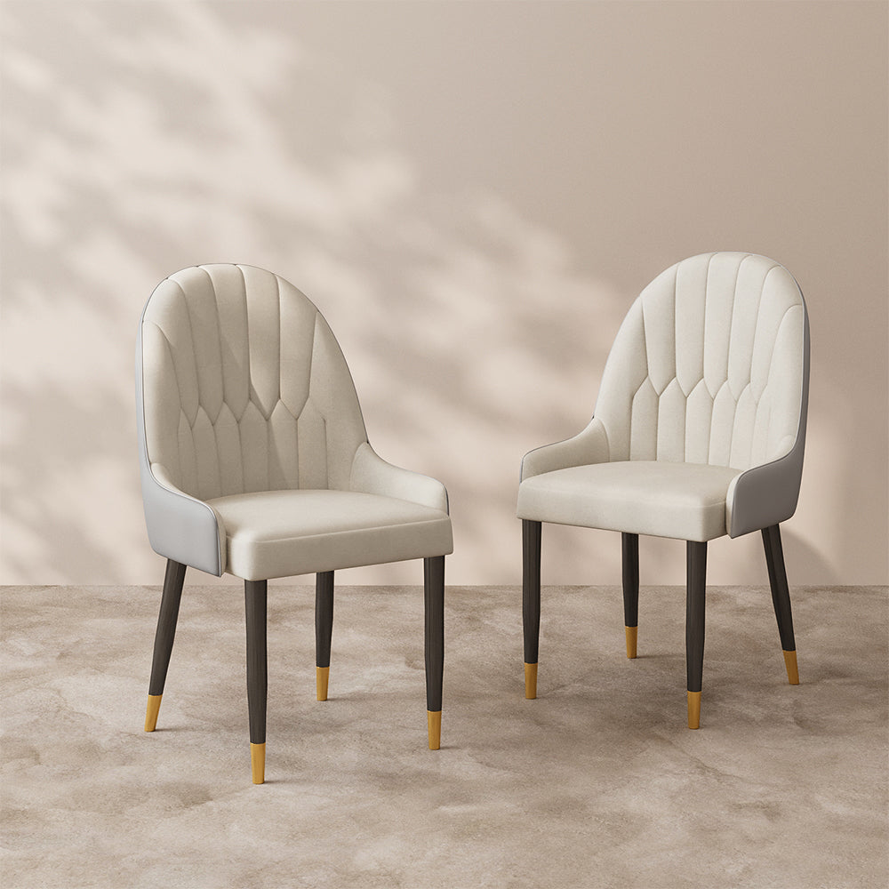 2PCS Dining Chair Modern PU Leather Upholstery Ergonomic Backrest with Gold-Tipped Legs