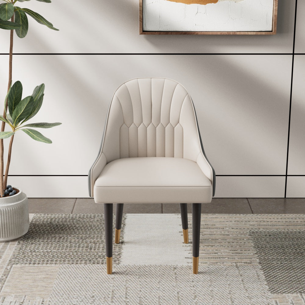 2PCS Dining Chair Modern PU Leather Upholstery Ergonomic Backrest with Gold-Tipped Legs