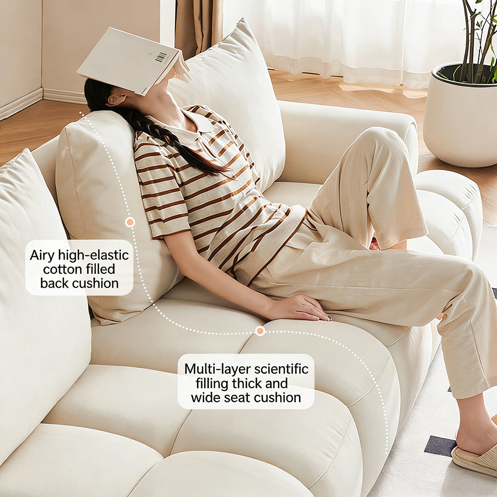 Modern Channel-Tufted Snow Velvet Sofa with Latex Cushioning