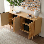 Load image into Gallery viewer, 63" Modern Geometric Solid Wood Sideboard Storage Cabinet with Sculptural Door Design
