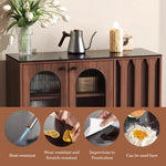 Load image into Gallery viewer, 35.4'' Modern Walnut Sideboard with Arched Fluted Glass Doors Buffet Cabinet with Carved Panels &amp; Metal Legs
