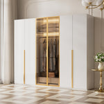 Load image into Gallery viewer, Modern Luxury Six-Door Closet Wardrobe in Champagne Gold and White with Glass Accents &amp; Spacious Storage
