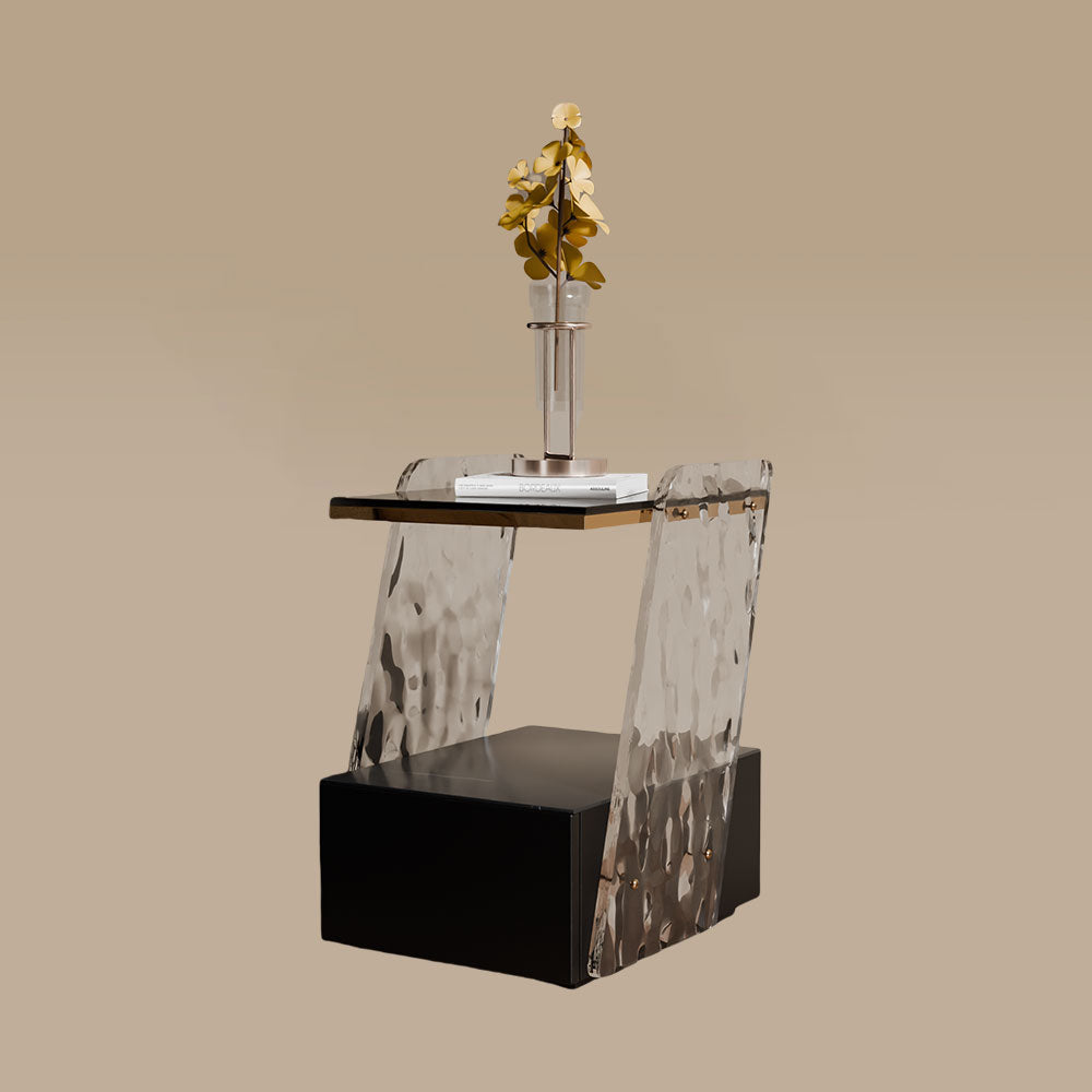 Modern Sculptural Nightstand Bedside Table with Scratch Resistant Leather & Smart Sensor Lighting