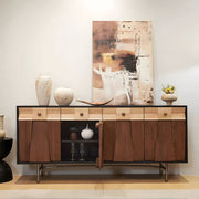 Modern Wooden Sideboard Unique Geometric Design Natural Wood Drawers Stylish Storage Cabinet