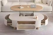 Lift-top coffee table with raised tabletop and hidden storage underneath